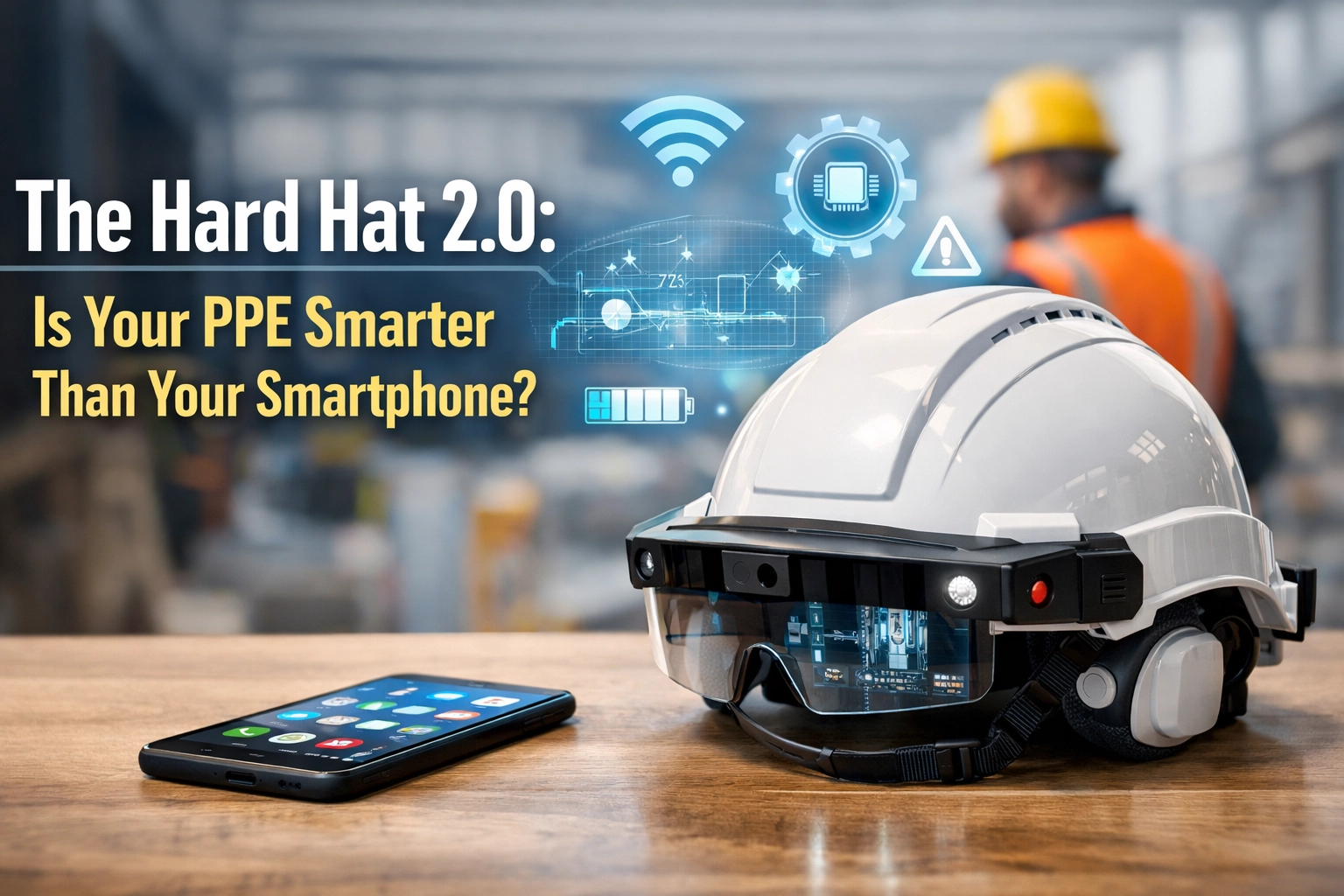 image of a hard hat with wearable technology integrated into it